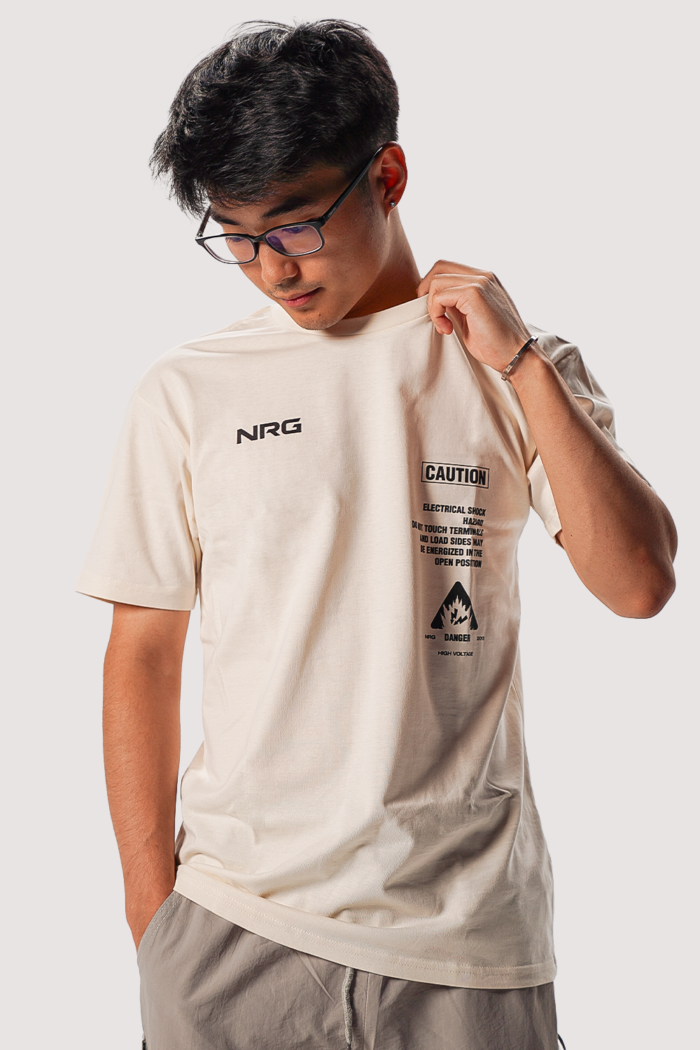 Caution White Tee — High Voltage '24